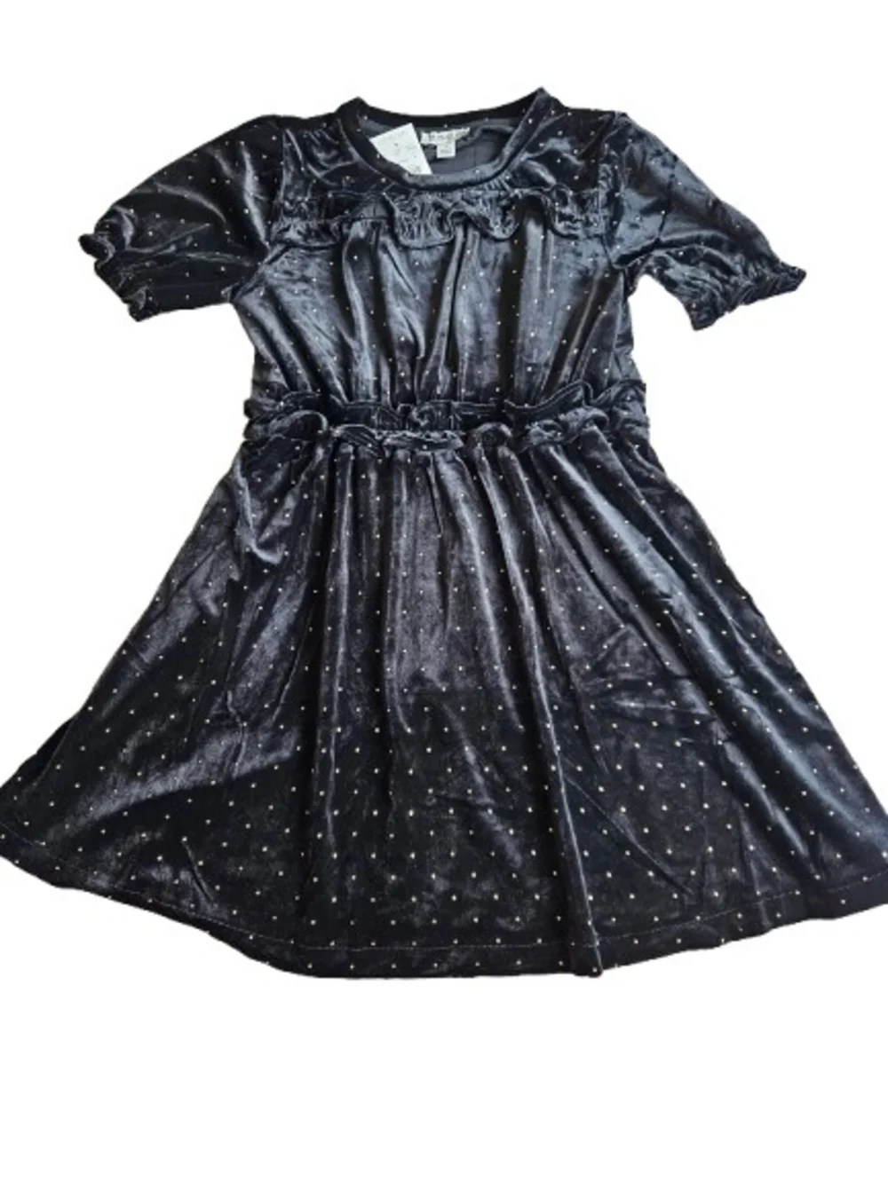 Crewcuts Girls Velvet Tiered Dress With Gold Studs, 8, Black/ Gold